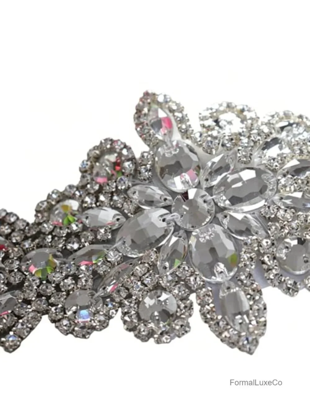 Crystal Rhinestone Applique Wedding Sash Belt with Ribbons